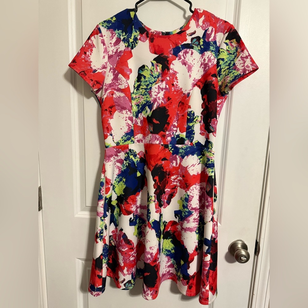 Milly Red Fit and Flare Mini Dress Short Sleeve